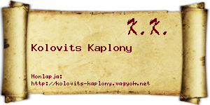 Kolovits Kaplony névjegykártya